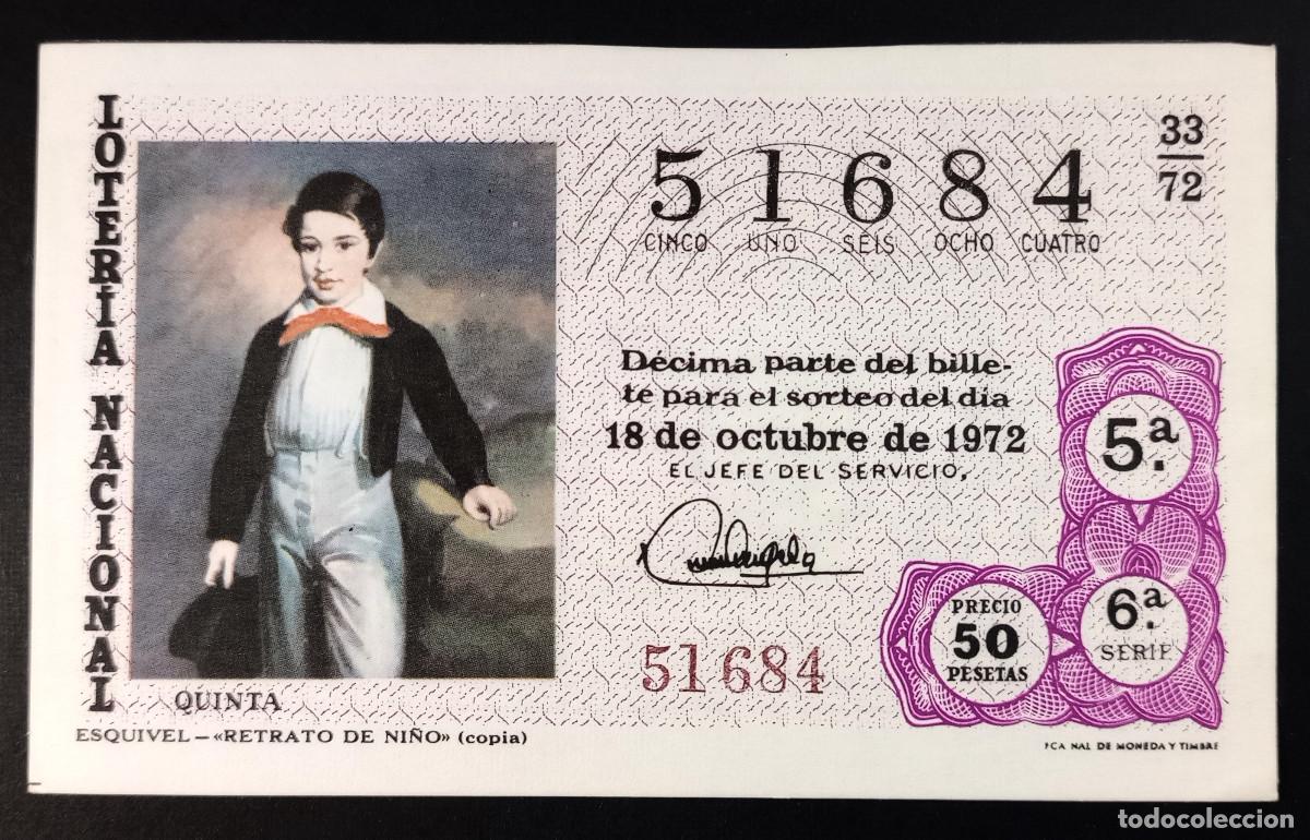 Loter&iacute;a Nacional: D&Eacute;CIMO DE LOTERIA - 18-OCTUBRE-1972 - ESQUIVEL - RETRATO DE NI&Ntilde;O
