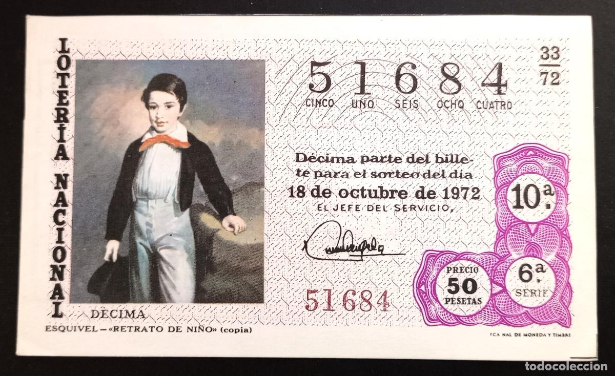 Loter&iacute;a Nacional: D&Eacute;CIMO DE LOTERIA - 18-OCTUBRE-1972 - ESQUIVEL - RETRATO DE NI&Ntilde;O