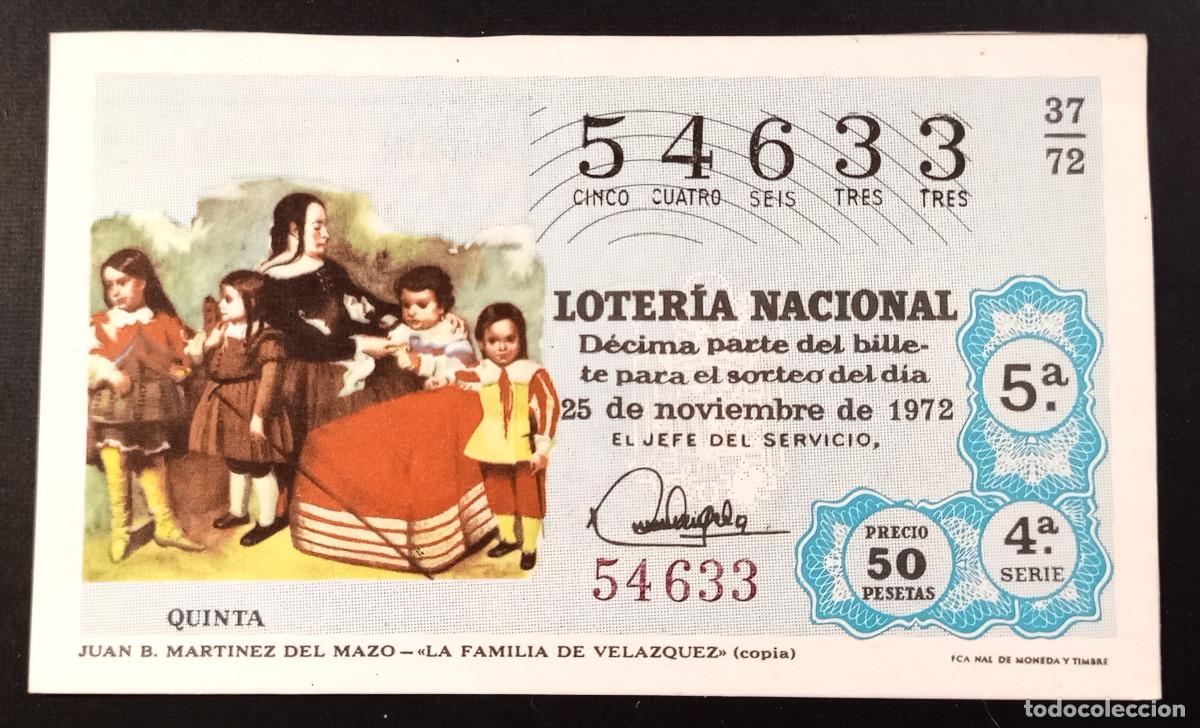 Loter&iacute;a Nacional: D&Eacute;CIMO DE LOTERIA - 25-NOVIEMBRE-1972 - JUAN B. MARTINEZ DEL MAZO - LA FAMILIA DE VELAZQUEZ