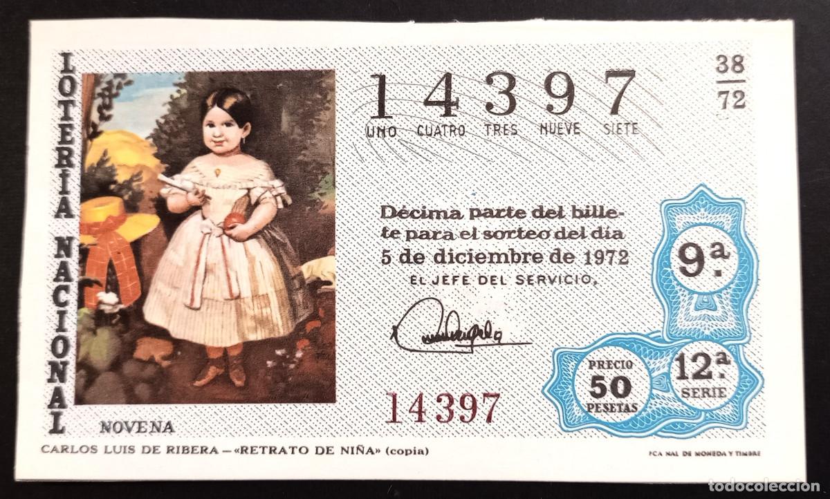 Loter&iacute;a Nacional: D&Eacute;CIMO DE LOTERIA - 5-DICIEMBRE-1972 - CARLOS LUIS DE RIBERA - RETRATO DE NI&Ntilde;A