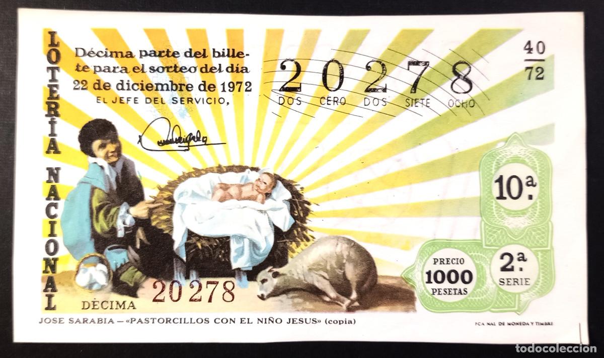 Loter&iacute;a Nacional: D&Eacute;CIMO DE LOTERIA - 22-DICIEMBRE-1972 - JOSE SARABIA - PASTORCILLOS CON EL NI&Ntilde;O JESUS