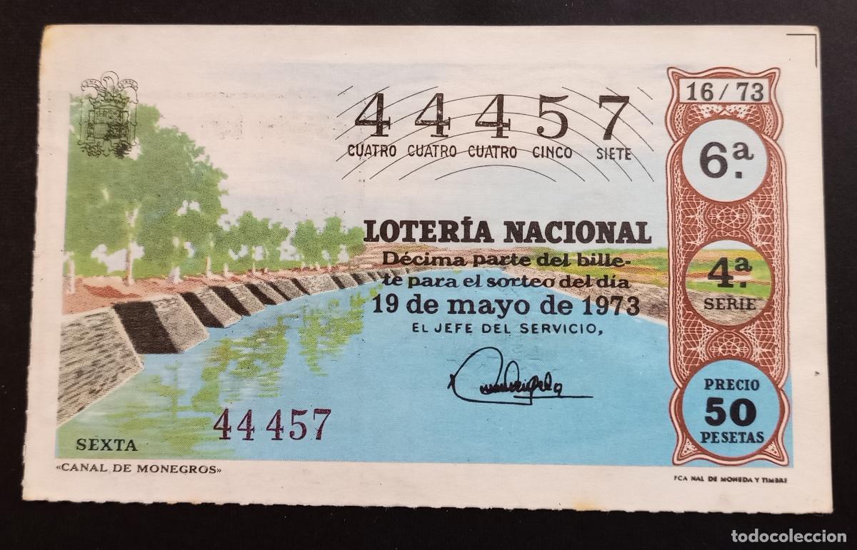Loter&iacute;a Nacional: D&Eacute;CIMO DE LOTERIA - 19-MAYO-1973 - CANAL DE MONEGROS