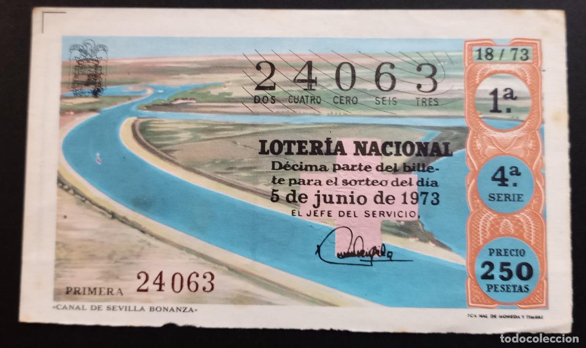 Loter&iacute;a Nacional: D&Eacute;CIMO DE LOTERIA - 5-JUNIO-1973 - CANAL DE SEVILLA, BONANZA