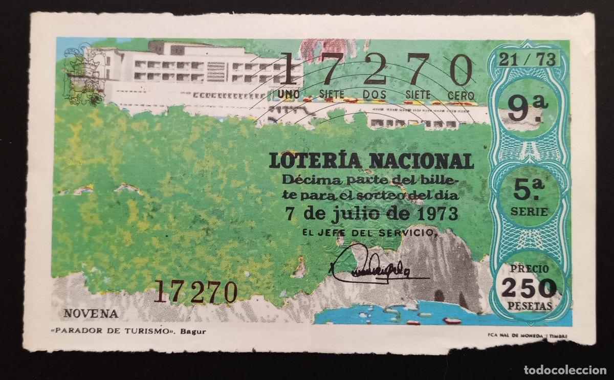 Loter&iacute;a Nacional: D&Eacute;CIMO DE LOTERIA - 7-JULIO-1973 - PARADOR DE TURISMO, BAGUR