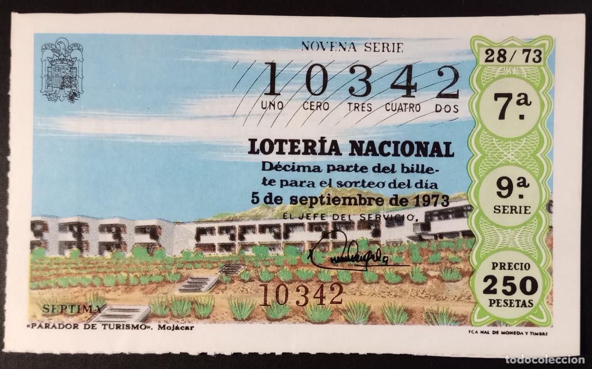 Loter&iacute;a Nacional: D&Eacute;CIMO DE LOTERIA - 5-SEPTIEMBRE-1973 - PARADOR DE TURISMO. MOJACAR