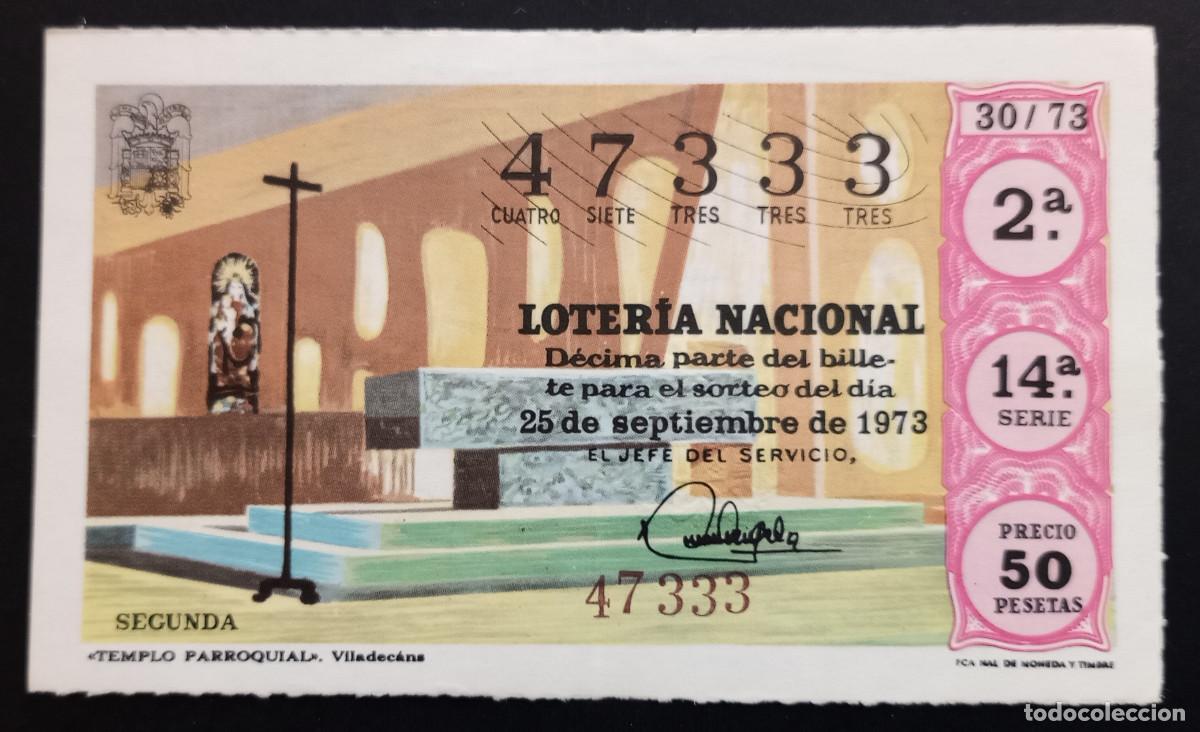 Loter&iacute;a Nacional: D&Eacute;CIMO DE LOTERIA - 25-SEPTIEMBRE-1973 - TEMPLO PARROQUIAL, VILADECANS
