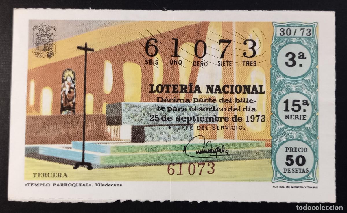 Loter&iacute;a Nacional: D&Eacute;CIMO DE LOTERIA - 25-SEPTIEMBRE-1973 - TEMPLO PARROQUIAL, VILADECANS