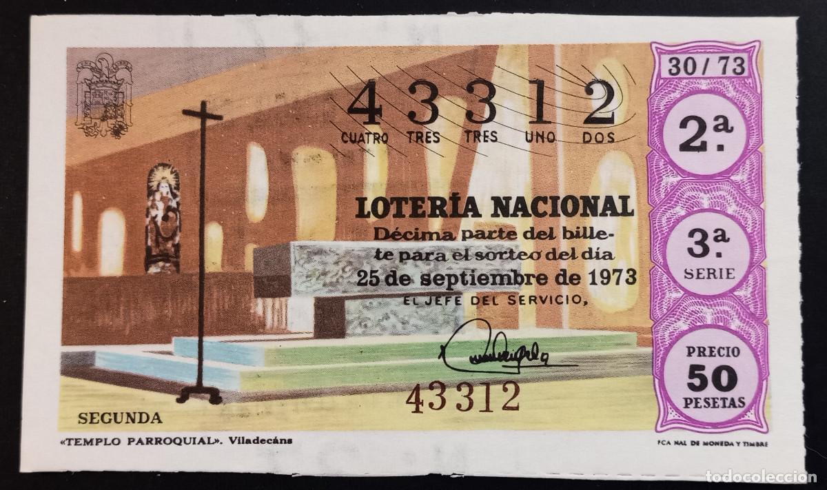 Loter&iacute;a Nacional: D&Eacute;CIMO DE LOTERIA - 25-SEPTIEMBRE-1973 - TEMPLO PARROQUIAL, VILADECANS