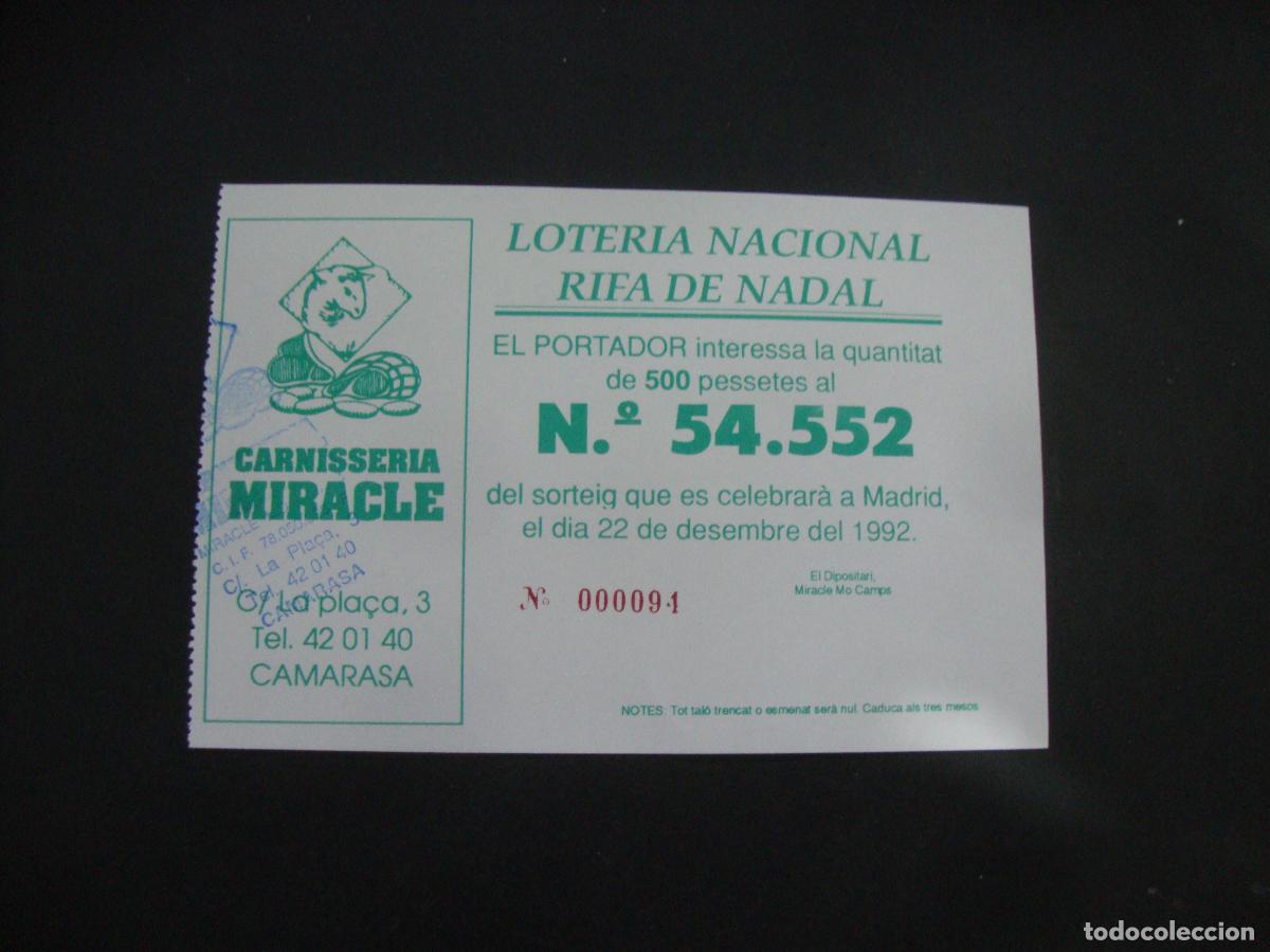 Loter&iacute;a Nacional: PARTICIPACION LOTERIA NACIONAL CARNISSERIA MIRACLE CAMARASA LLEIDA 1992