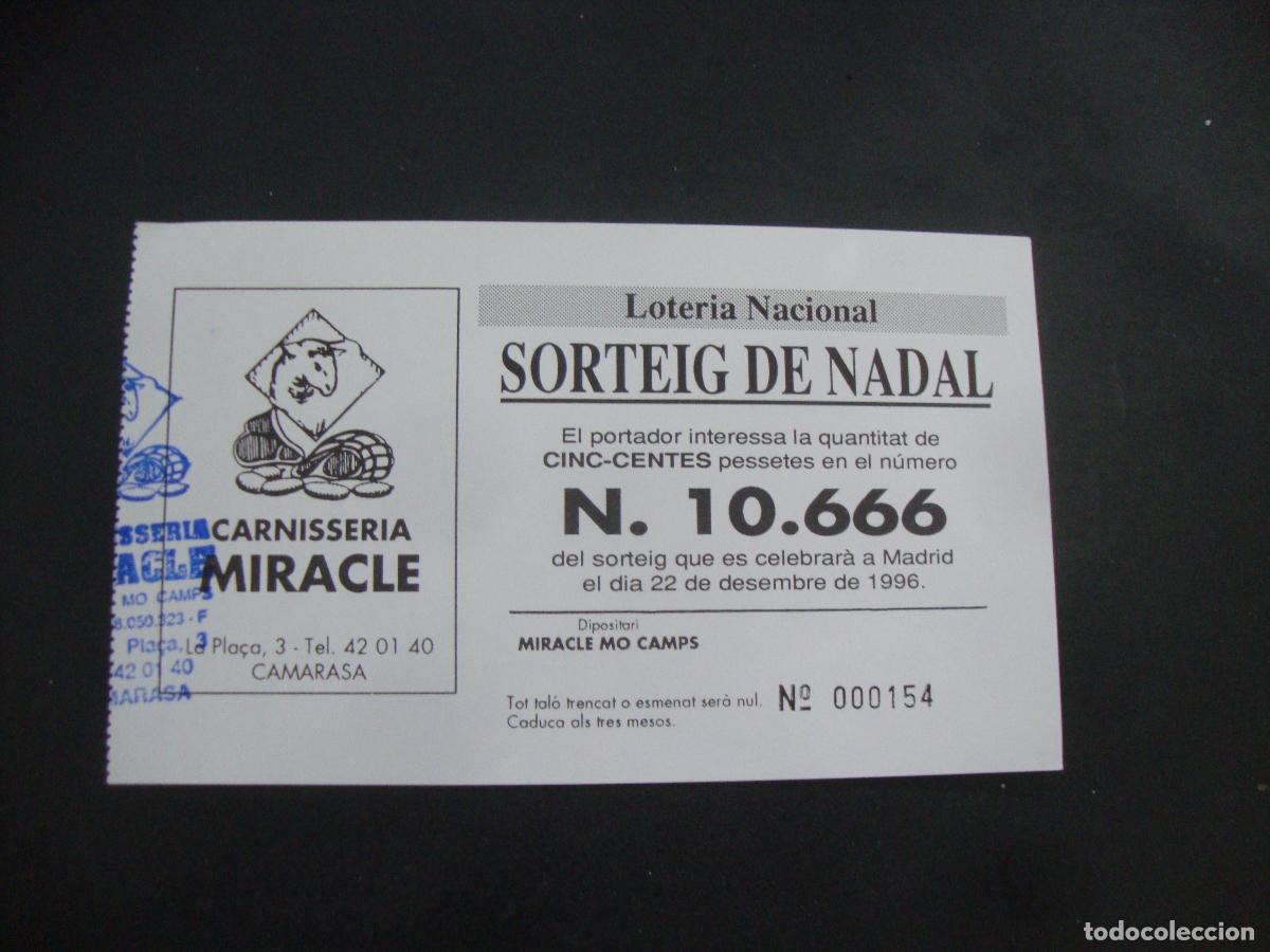 Loter&iacute;a Nacional: PARTICIPACION LOTERIA NACIONAL CARNISSERIA MIRACLE CAMARASA LLEIDA 1996