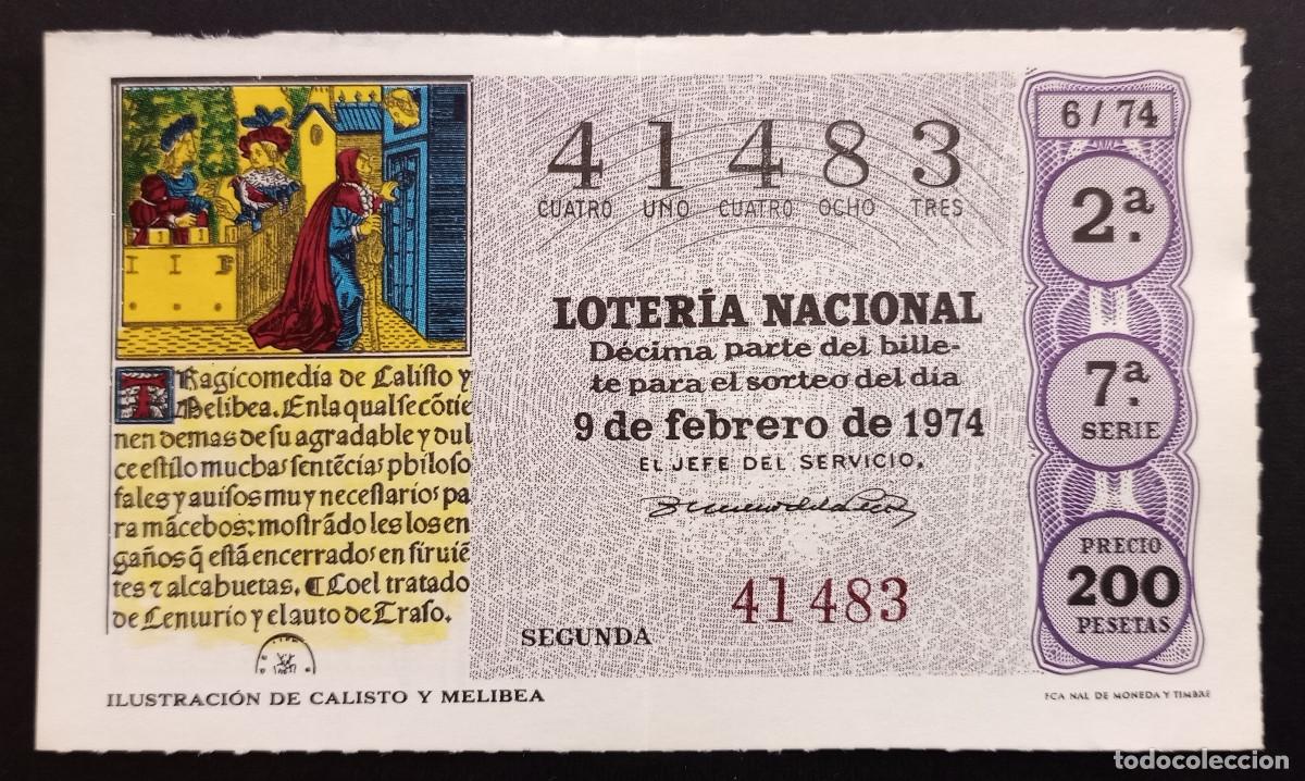 Loter&iacute;a Nacional: D&Eacute;CIMO DE LOTERIA - 9-FEBRERO-1974 - ILUSTRACI&Oacute;N DE CALISTO Y MELIBEA