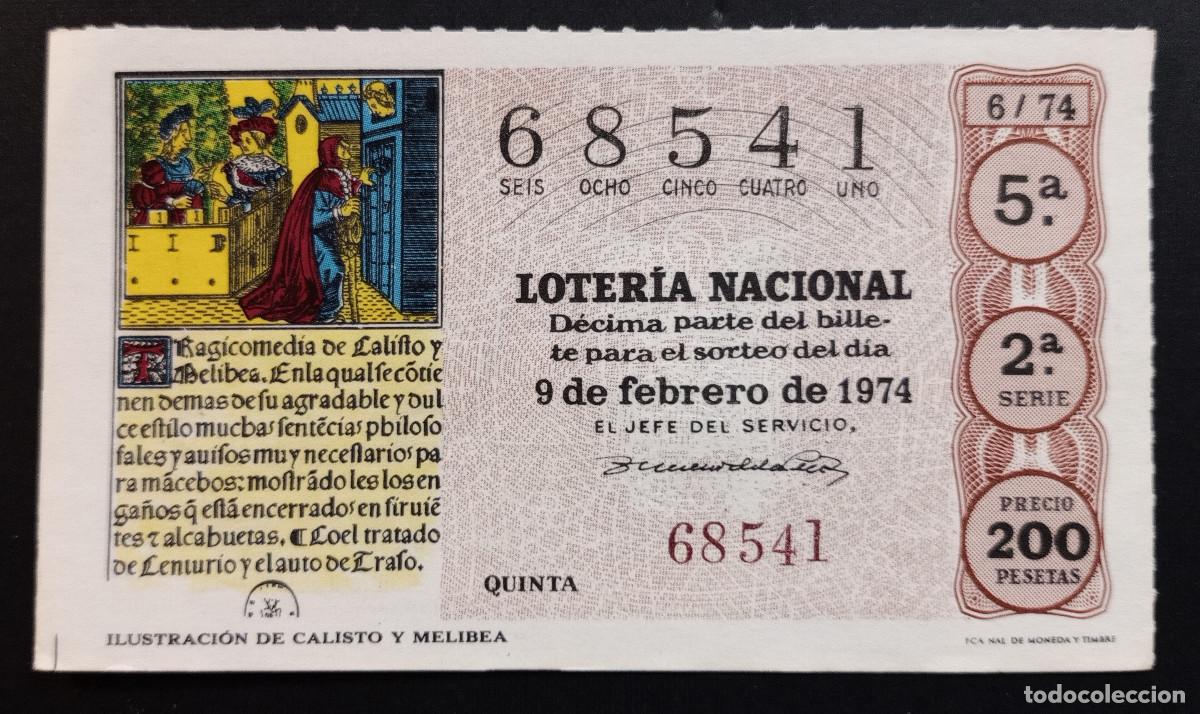 Loter&iacute;a Nacional: D&Eacute;CIMO DE LOTERIA - 9-FEBRERO-1974 - ILUSTRACI&Oacute;N DE CALISTO Y MELIBEA