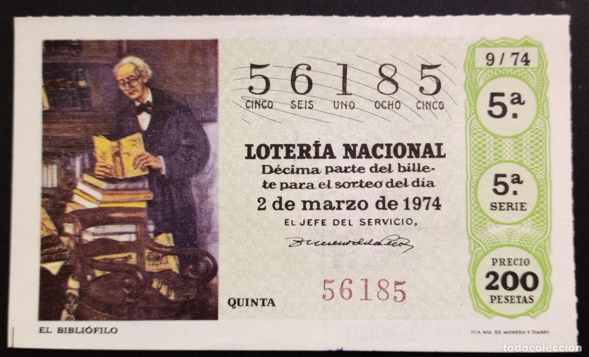 Loter&iacute;a Nacional: D&Eacute;CIMO DE LOTERIA - 2-MARZO-1974 - EL BIBLI&Oacute;FILO