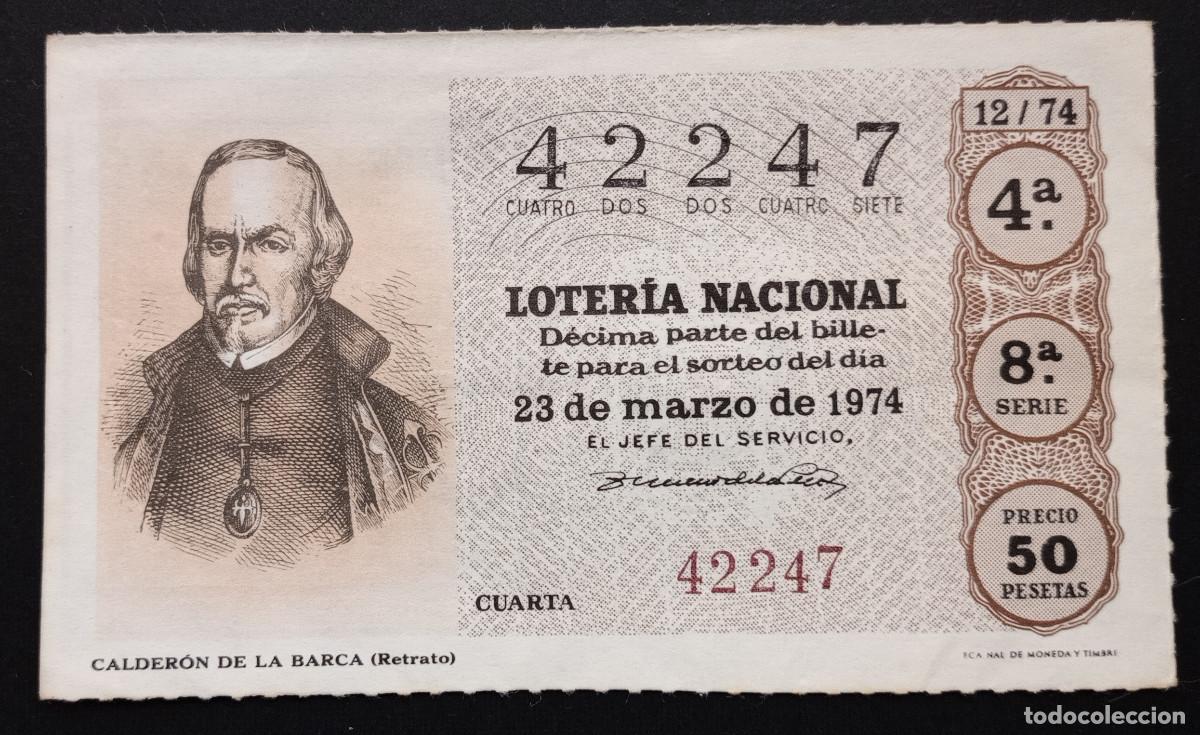 Lotteria Nationale Spagnola: D&Eacute;CIMO DE LOTERIA - 23-MARZO-1974 - CALDER&Oacute;N DE LA BARCA