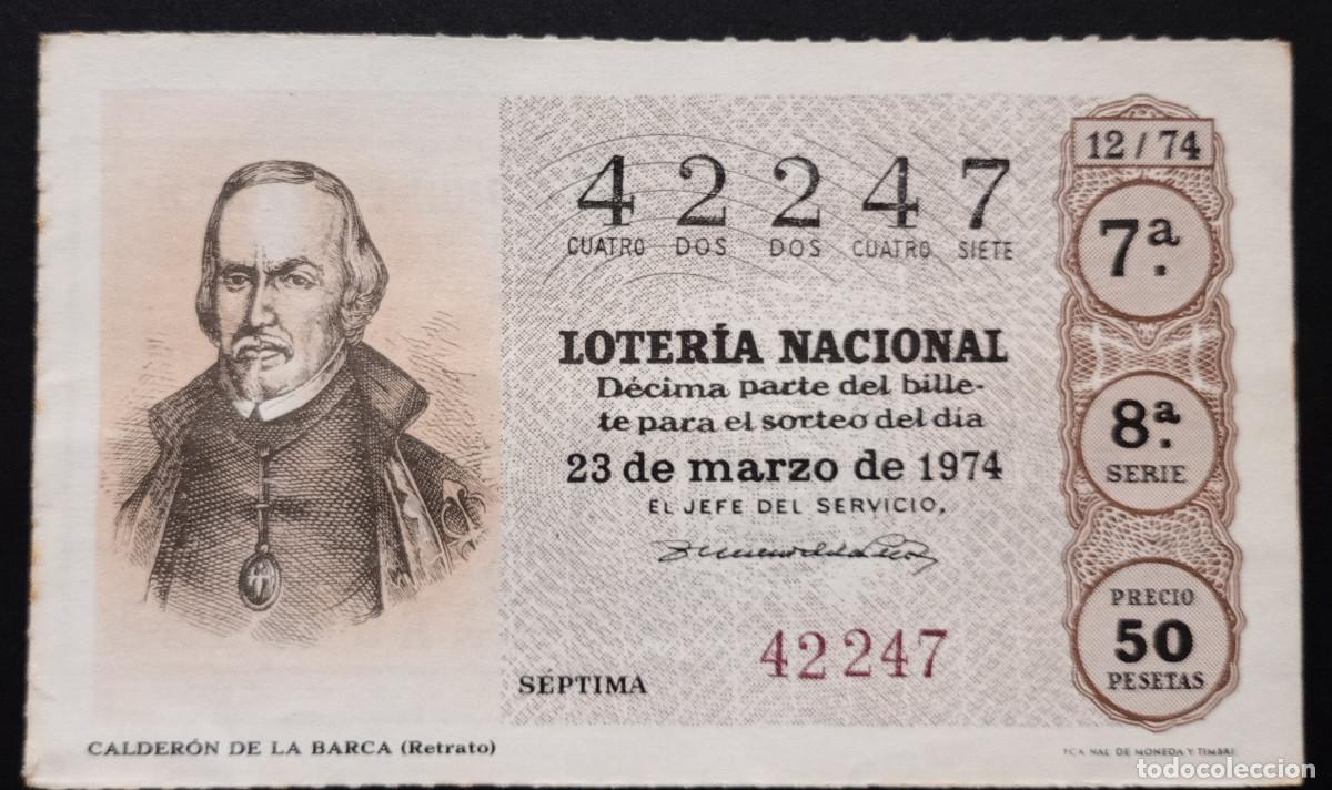 Loter&iacute;a Nacional: D&Eacute;CIMO DE LOTERIA - 23-MARZO-1974 - CALDER&Oacute;N DE LA BARCA