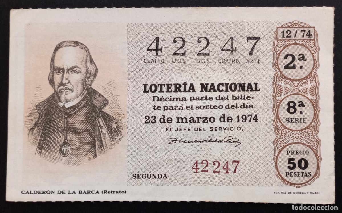 Loter&iacute;a Nacional: D&Eacute;CIMO DE LOTERIA - 23-MARZO-1974 - CALDER&Oacute;N DE LA BARCA