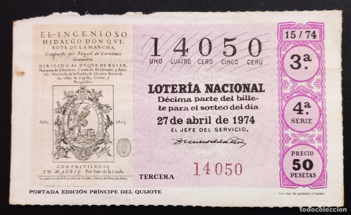 Loter&iacute;a Nacional: D&Eacute;CIMO DE LOTERIA - 27-ABRIL-1974 - PORTADA EDICI&Oacute;N PR&Iacute;NCIPE DEL QUIJOTE