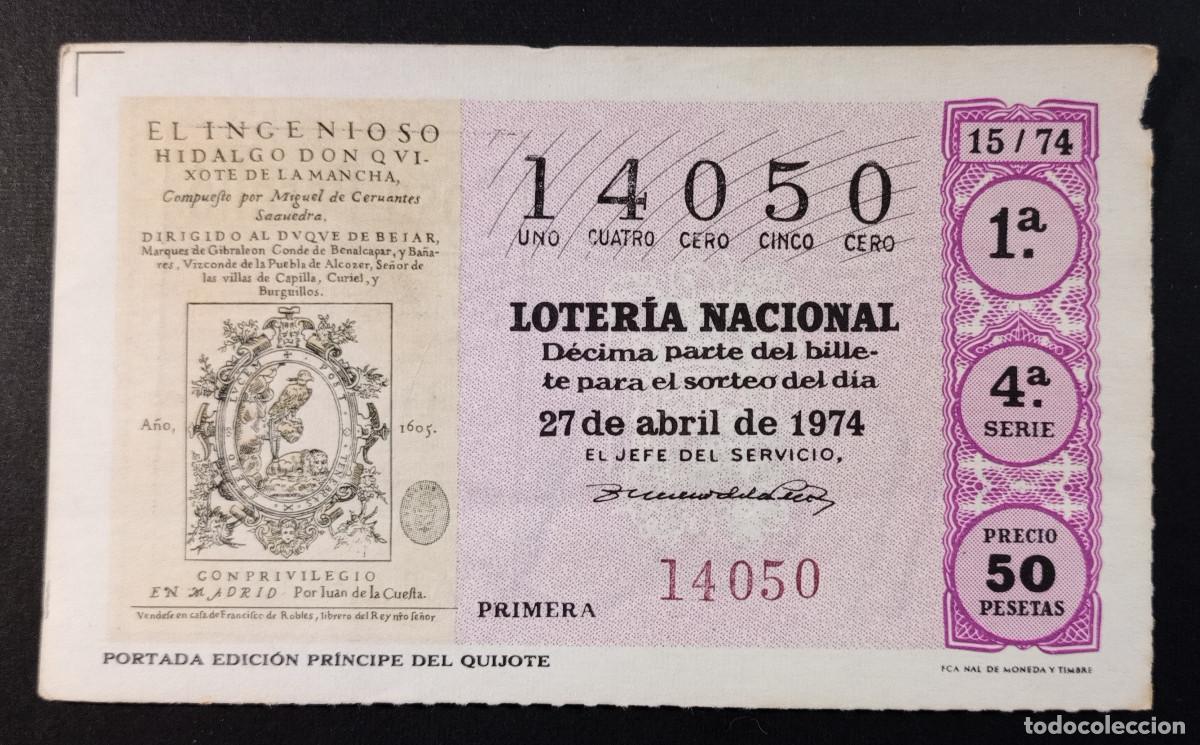 Loter&iacute;a Nacional: D&Eacute;CIMO DE LOTERIA - 27-ABRIL-1974 - PORTADA EDICI&Oacute;N PR&Iacute;NCIPE DEL QUIJOTE