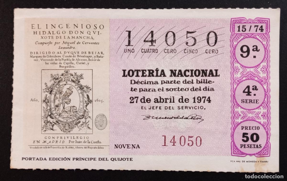 Loter&iacute;a Nacional: D&Eacute;CIMO DE LOTERIA - 27-ABRIL-1974 - PORTADA EDICI&Oacute;N PR&Iacute;NCIPE DEL QUIJOTE