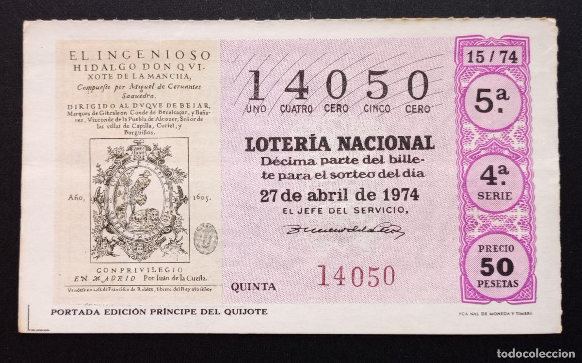 Loter&iacute;a Nacional: D&Eacute;CIMO DE LOTERIA - 27-ABRIL-1974 - PORTADA EDICI&Oacute;N PR&Iacute;NCIPE DEL QUIJOTE