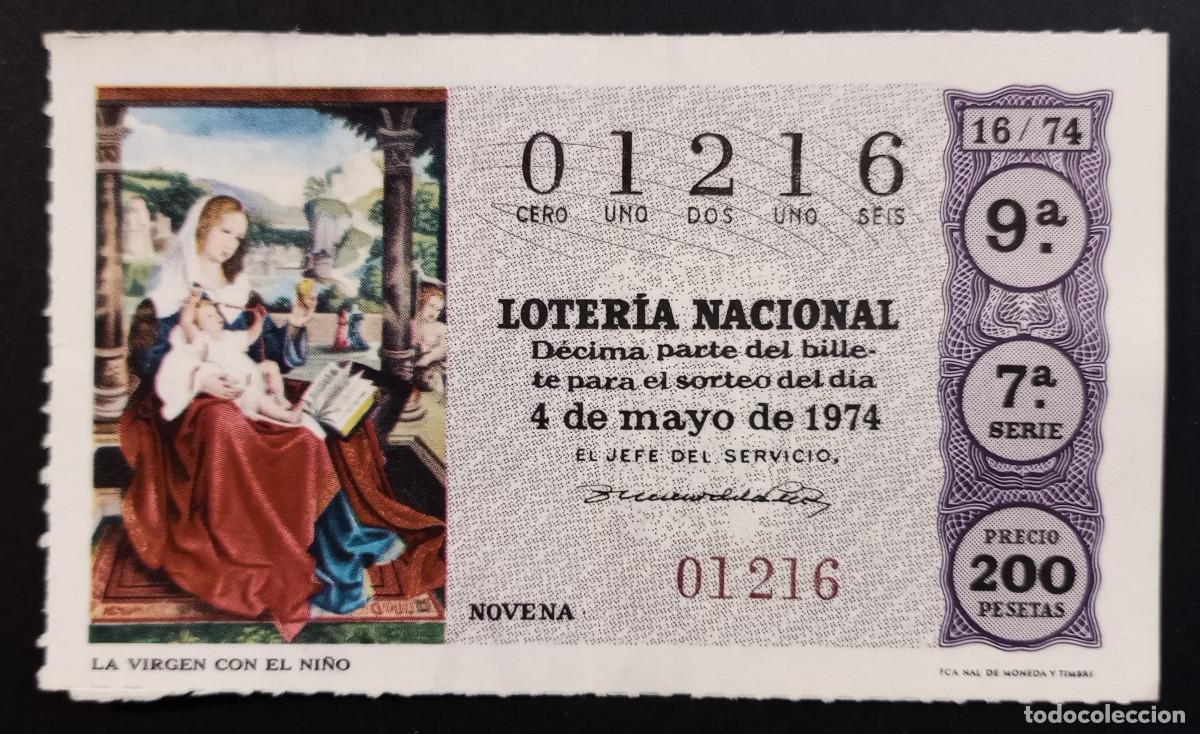 Loter&iacute;a Nacional: D&Eacute;CIMO DE LOTERIA - 4-MAYO-1974 - LA VIRGEN CON EL NI&Ntilde;O