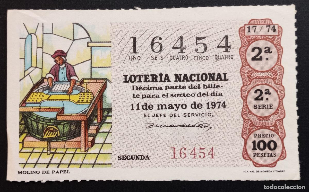 Loter&iacute;a Nacional: D&Eacute;CIMO DE LOTERIA - 11-MAYO-1974 - MOLINO DE PAPEL