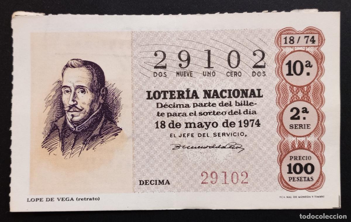 Loter&iacute;a Nacional: D&Eacute;CIMO DE LOTERIA - 18-MAYO-1974 - LOPE DE VEGA