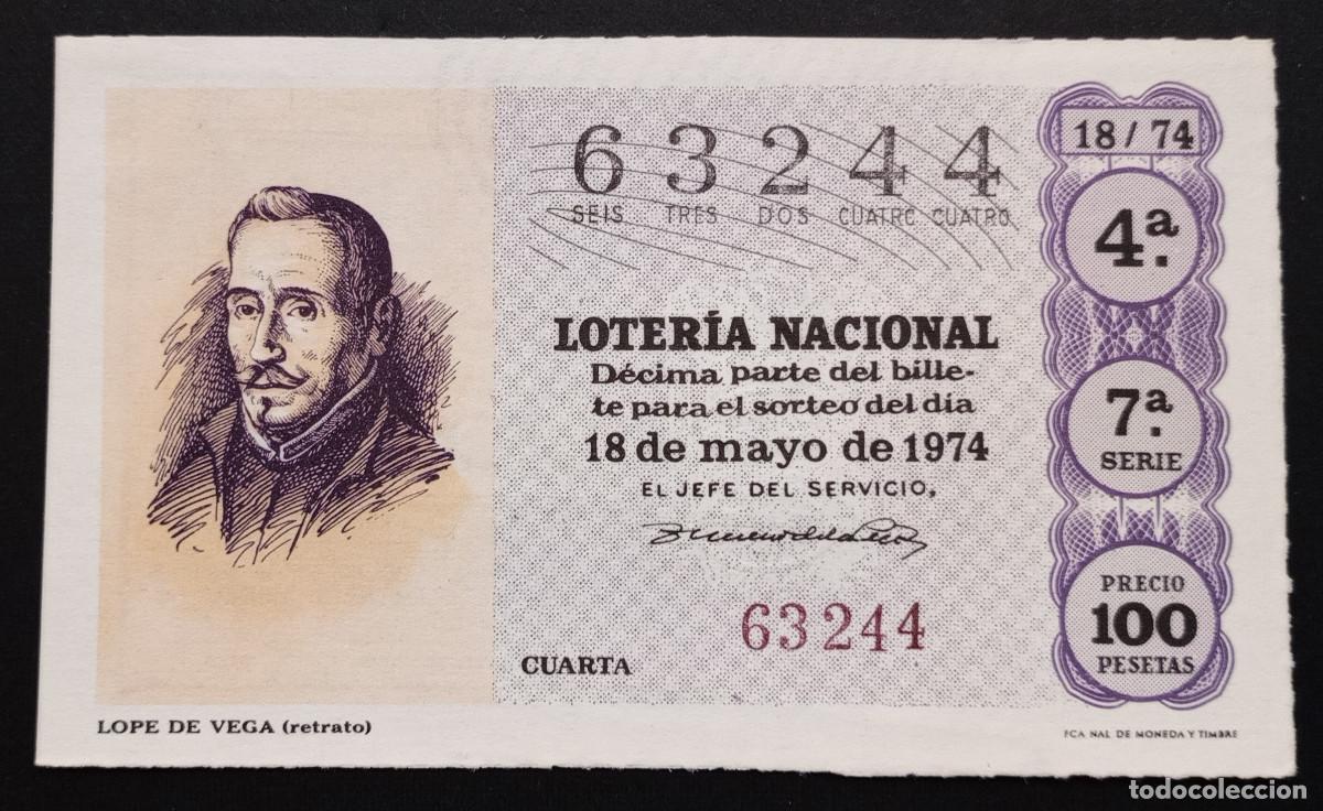 Loter&iacute;a Nacional: D&Eacute;CIMO DE LOTERIA - 18-MAYO-1974 - LOPE DE VEGA