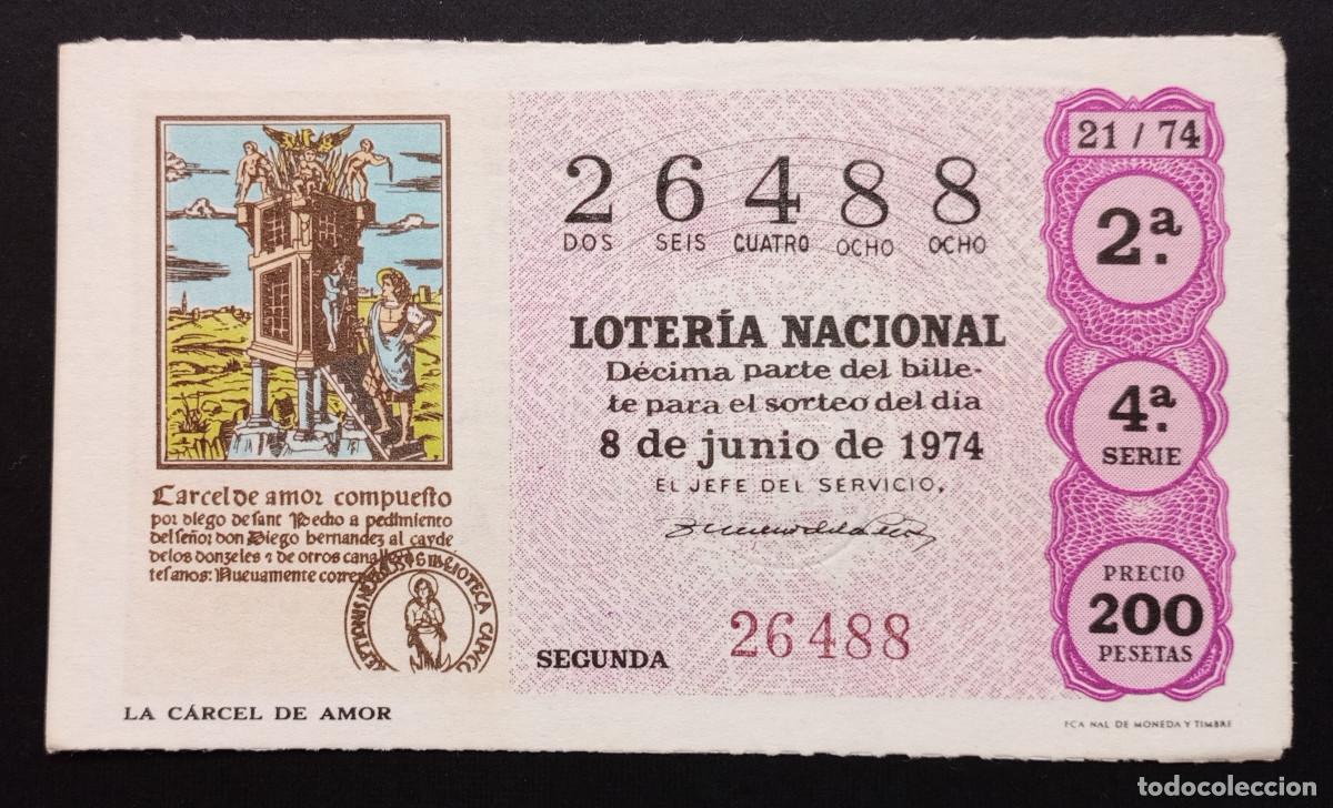 Loter&iacute;a Nacional: D&Eacute;CIMO DE LOTERIA - 8-JUNIO-1974 - LA C&Aacute;RCEL DEL AMOR
