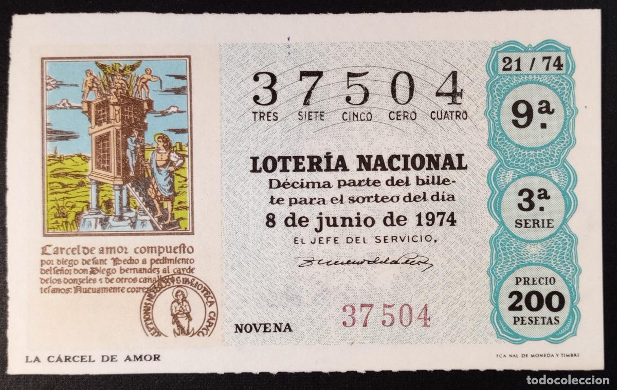 Loter&iacute;a Nacional: D&Eacute;CIMO DE LOTERIA - 8-JUNIO-1974 - LA C&Aacute;RCEL DEL AMOR