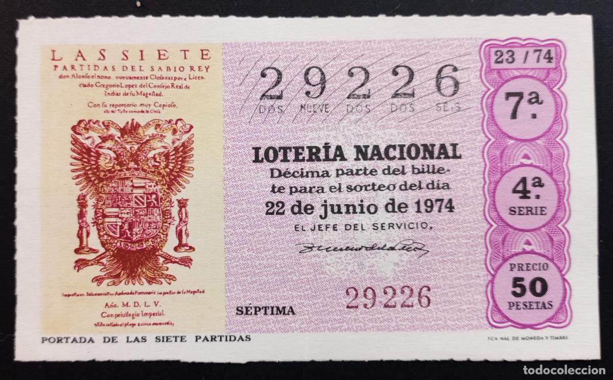 Loter&iacute;a Nacional: D&Eacute;CIMO DE LOTERIA - 22-JUNIO-1974 - PORTADA DE LAS SIETE PARTIDAS