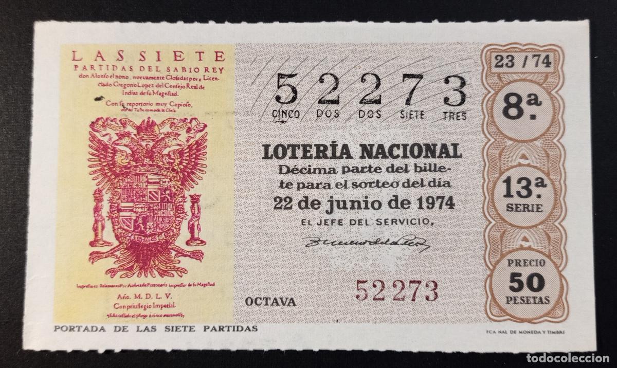 Loter&iacute;a Nacional: D&Eacute;CIMO DE LOTERIA - 22-JUNIO-1974 - PORTADA DE LAS SIETE PARTIDAS