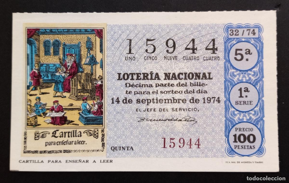 Loter&iacute;a Nacional: D&Eacute;CIMO DE LOTERIA - 14-SEPTIEMBRE-1974 - CARTILLA PARA ENSE&Ntilde;AR A LEER