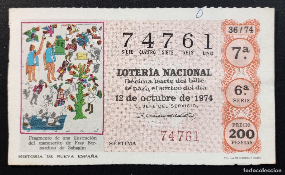 Loter&iacute;a Nacional: D&Eacute;CIMO DE LOTERIA - 12-OCTUBRE-1974 - FRAGMENTO DE MANUSCRITO DE FRAY BERNARDINO DE SAHAG&Uacute;N