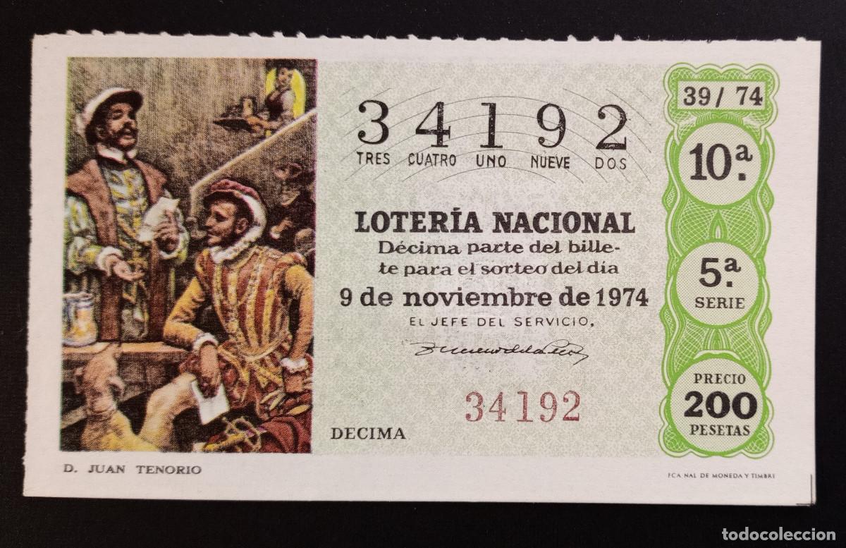 Loter&iacute;a Nacional: D&Eacute;CIMO DE LOTERIA - 9-NOVIEMBRE-1974 - D. JUAN TENORIO
