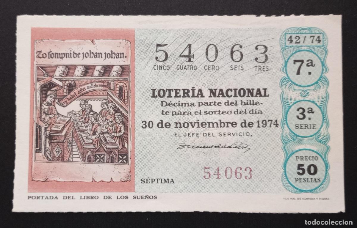 Loter&iacute;a Nacional: D&Eacute;CIMO DE LOTERIA - 30-NOVIEMBRE-1974 - PORTADA DEL LIBRO DE LOS SUE&Ntilde;OS