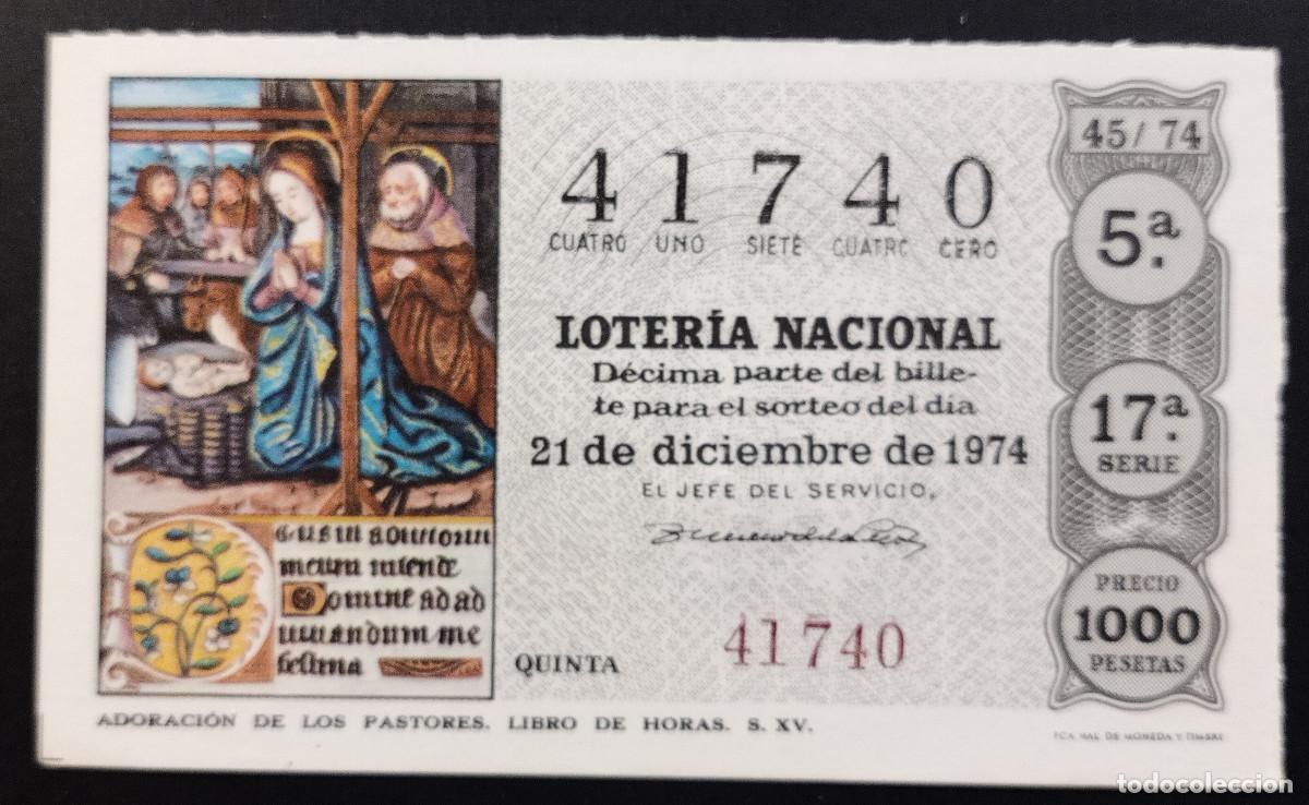 Loter&iacute;a Nacional: D&Eacute;CIMO DE LOTERIA - 21-DICIEMBRE-1974 - ADORACI&Oacute;N DE LOS PASTORES. LIBRO DE HORAS S.XV