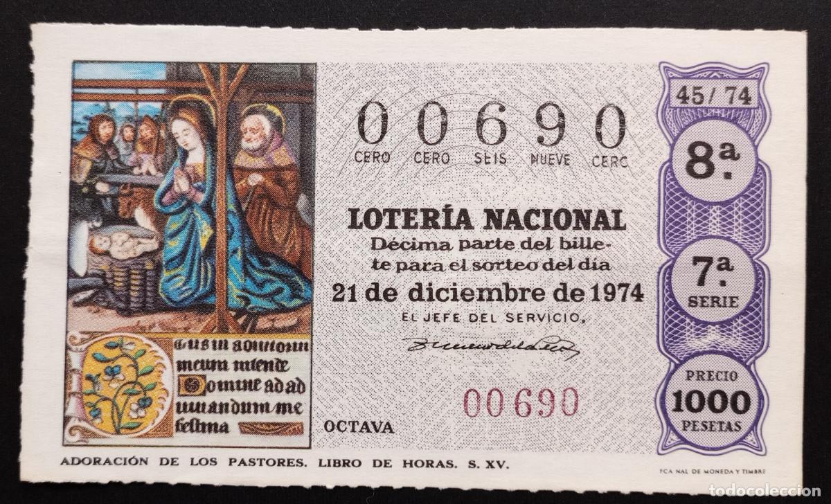 Loter&iacute;a Nacional: D&Eacute;CIMO DE LOTERIA - 21-DICIEMBRE-1974 - ADORACI&Oacute;N DE LOS PASTORES. LIBRO DE HORAS S.XV