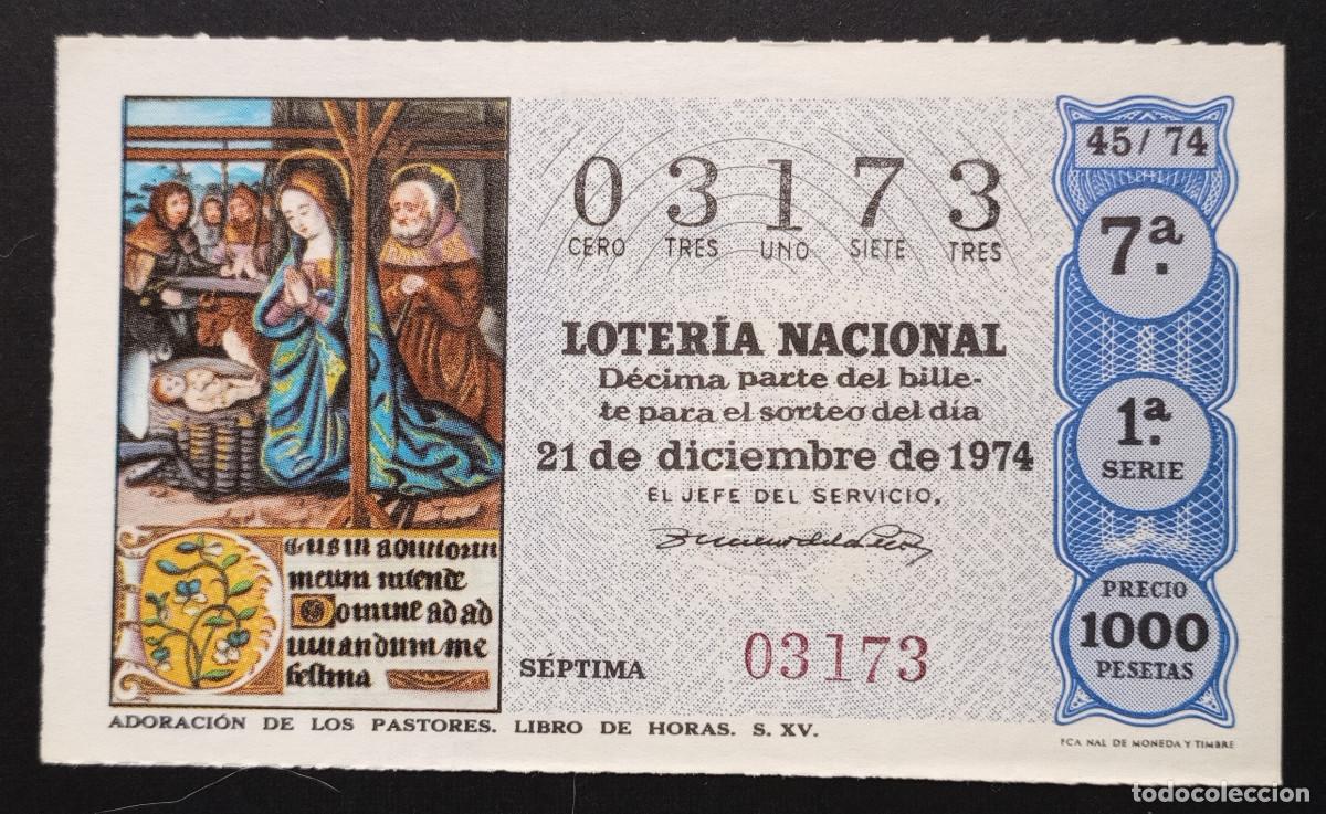Loter&iacute;a Nacional: D&Eacute;CIMO DE LOTERIA - 21-DICIEMBRE-1974 - ADORACI&Oacute;N DE LOS PASTORES. LIBRO DE HORAS S.XV