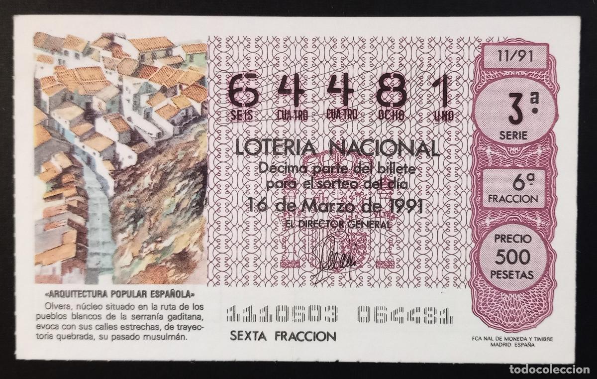 Loter&iacute;a Nacional: D&Eacute;CIMO DE LOTERIA - 16-MARZO-1991 - ARQUITECTURA POPULAR ESPA&Ntilde;OLA - OLVERA