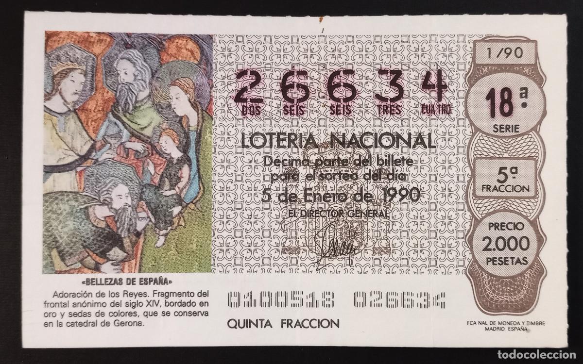 Loter&iacute;a Nacional: D&Eacute;CIMO DE LOTERIA - 5-ENERO-1990 - BELLEZAS DE ESPA&Ntilde;A, ADORACI&Oacute;N DE LOS REYES, CATEDRAL DE GERONA
