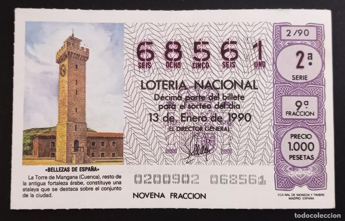 Loter&iacute;a Nacional: D&Eacute;CIMO DE LOTERIA - 13-ENERO-1990 - BELLEZAS DE ESPA&Ntilde;A, TORRE DE MANGANA, CUENCA