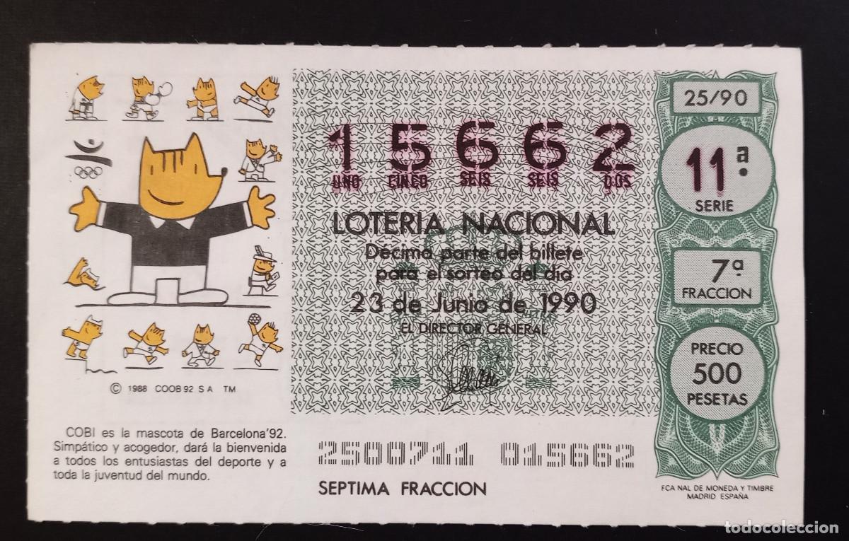 Loter&iacute;a Nacional: D&Eacute;CIMO DE LOTERIA - 23-JUNIO-1990 - COBI, BARCELONA'92