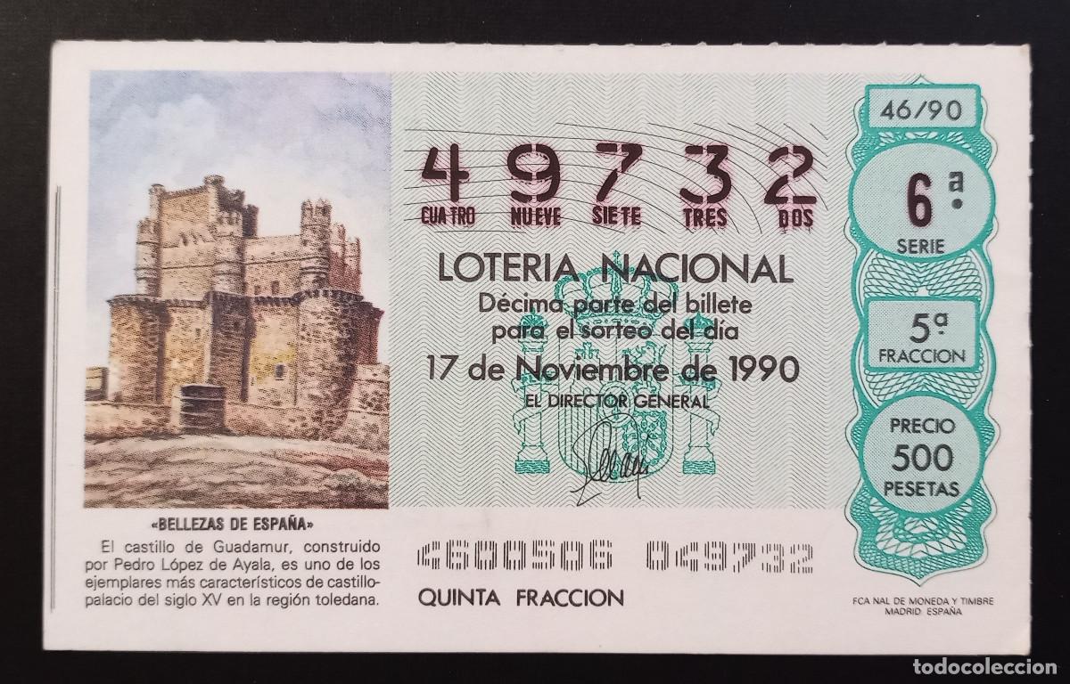 Loter&iacute;a Nacional: D&Eacute;CIMO DE LOTERIA - 15-SEPTIEMBRE-1990 - BELLEZAS DE ESPA&Ntilde;A, CASTILLO DE GUADAMUR