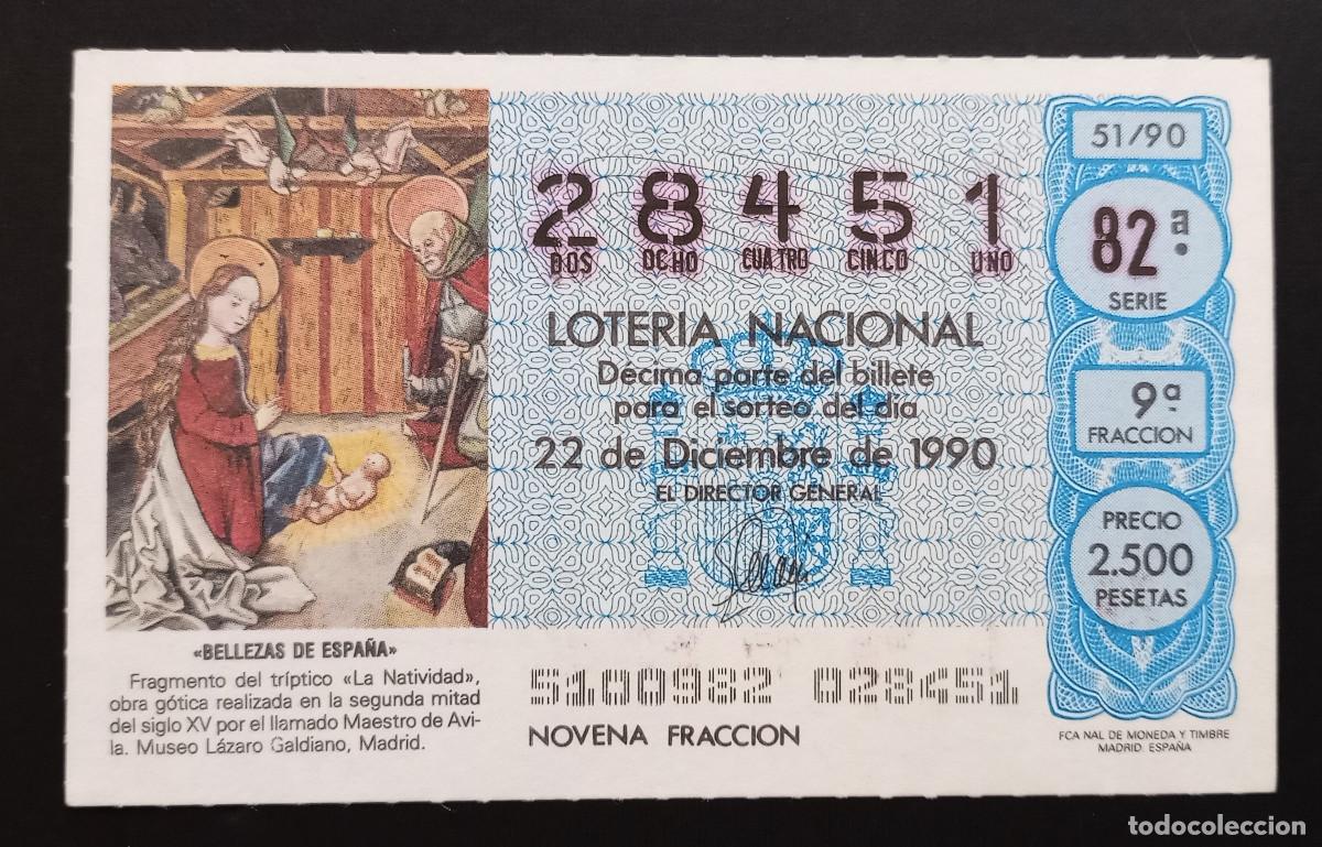 Loter&iacute;a Nacional: D&Eacute;CIMO DE LOTERIA - 22-DICIEMBRE-1990 - BELLEZAS DE ESPA&Ntilde;A, NATIVIDAD DEL MAESTRO DE &Aacute;VILA