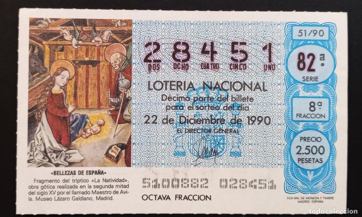 Loter&iacute;a Nacional: D&Eacute;CIMO DE LOTERIA - 22-DICIEMBRE-1990 - BELLEZAS DE ESPA&Ntilde;A, NATIVIDAD DEL MAESTRO DE &Aacute;VILA