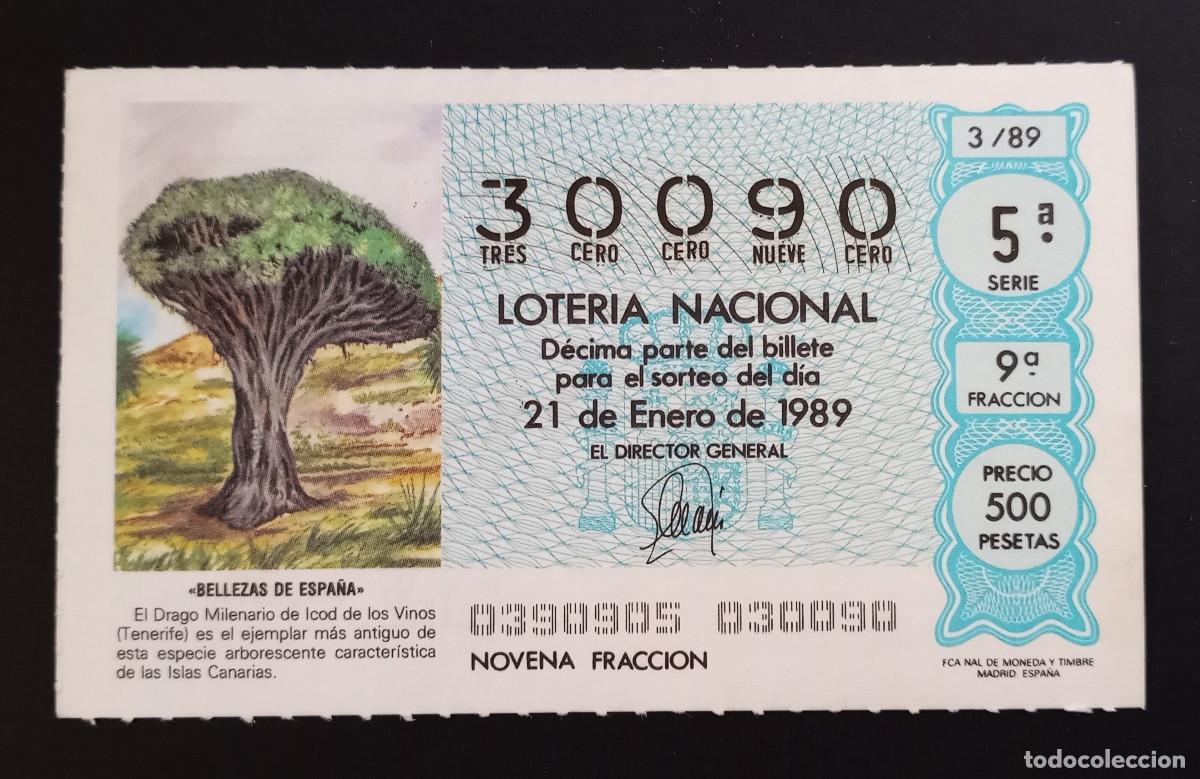 Loter&iacute;a Nacional: D&Eacute;CIMO DE LOTERIA - 21-ENERO-1989 - BELLEZAS DE ESPA&Ntilde;A, DRAGO MILENARIO DE LOS VINOS