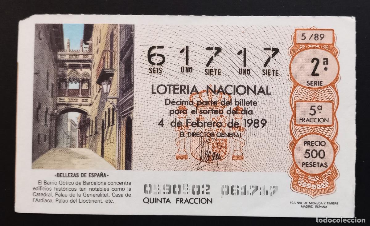 Loter&iacute;a Nacional: D&Eacute;CIMO DE LOTERIA - 4-FEBRERO-1989 - BELLEZAS DE ESPA&Ntilde;A, BARRIO G&Oacute;TICO DE BARCELONA