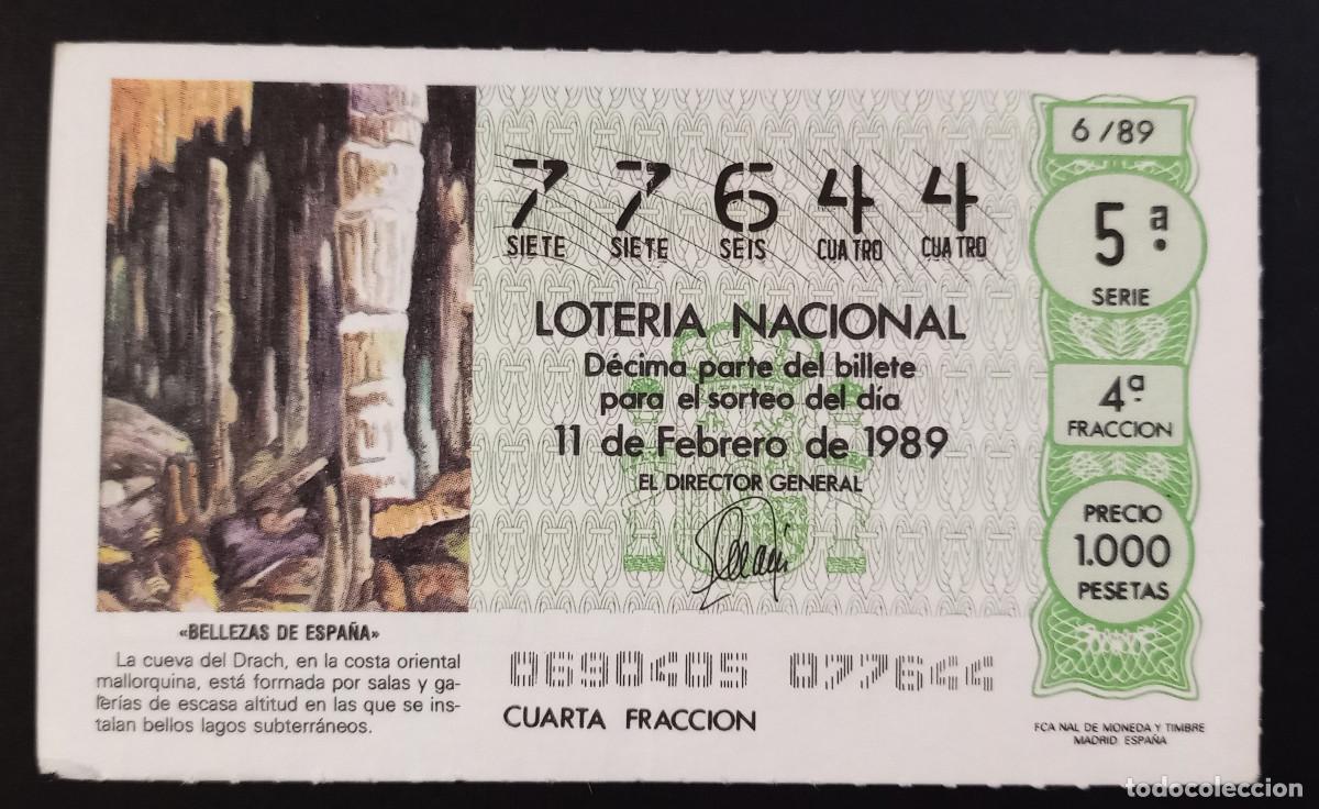 Loter&iacute;a Nacional: D&Eacute;CIMO DE LOTERIA - 11-FEBRERO-1989 - BELLEZAS DE ESPA&Ntilde;A, CUEVA DEL DRACH, MALLORCA