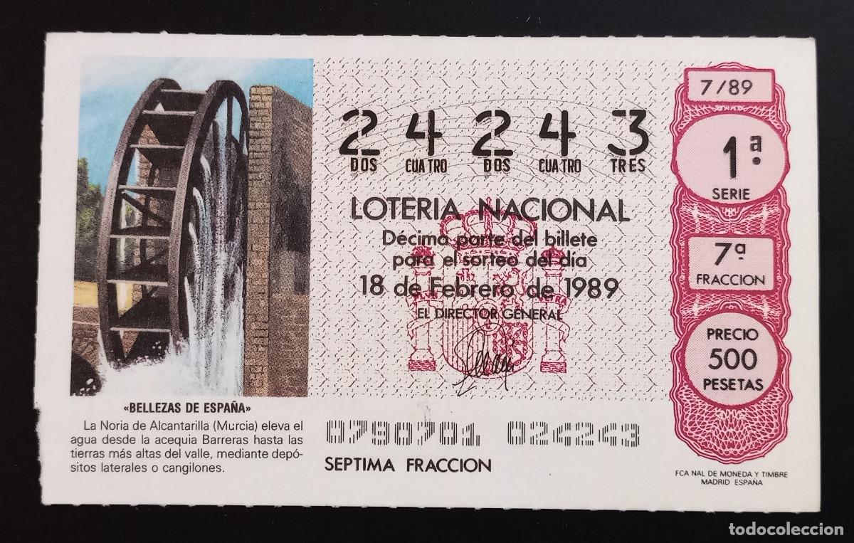 Loter&iacute;a Nacional: D&Eacute;CIMO DE LOTERIA - 18-FEBRERO-1989 - BELLEZAS DE ESPA&Ntilde;A, NORIA DE ALCANTARILLA, MURCIA